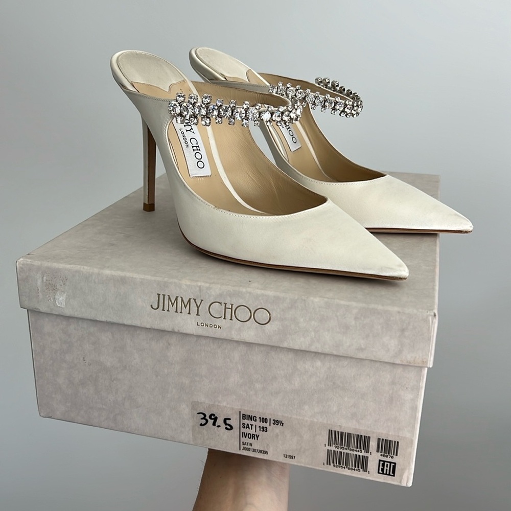 Jimmy Choo White Heels with Crystal Strap